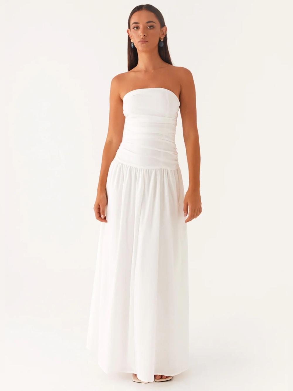 CAMILA COELHO ⢠Cari Ruched Bodice Strapless White Cotton Maxi Dress - Picture 7 of 7
